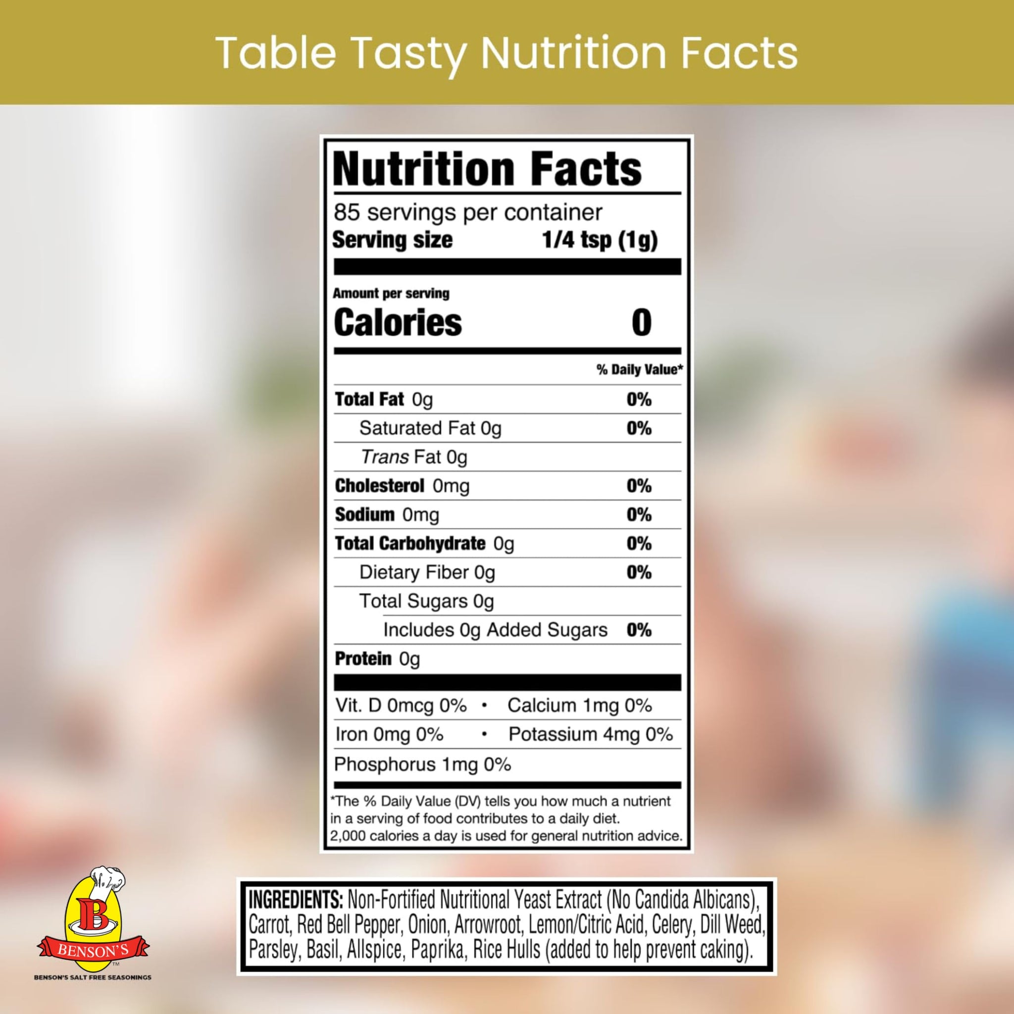 Salt Substitute - Benson's Table Tasty No Potassium - No Bitter After Taste - Easy to Use - Healthy Alternative - 3 oz size (3 pack)