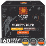 Copper Moon Single Serve Coffee Pods for Keurig K-Cup Brewers, Variety Pack (Breakfast, Donut Cafe, French Roast), 60 Count
