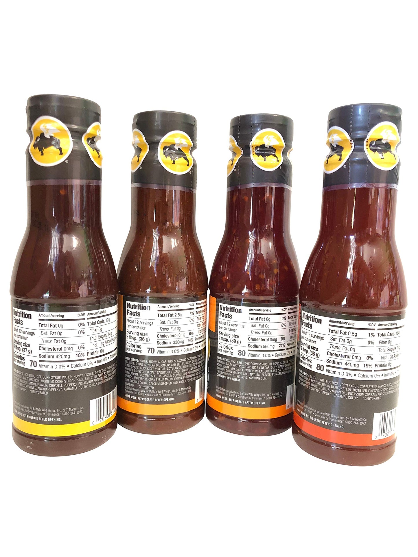 Buffalo Wild Wings Sauce Ultimate Sampler Bundle - Honey BBQ, Caribbean Jerk, Asian Zing, Mango Habanero (12 ounces each)