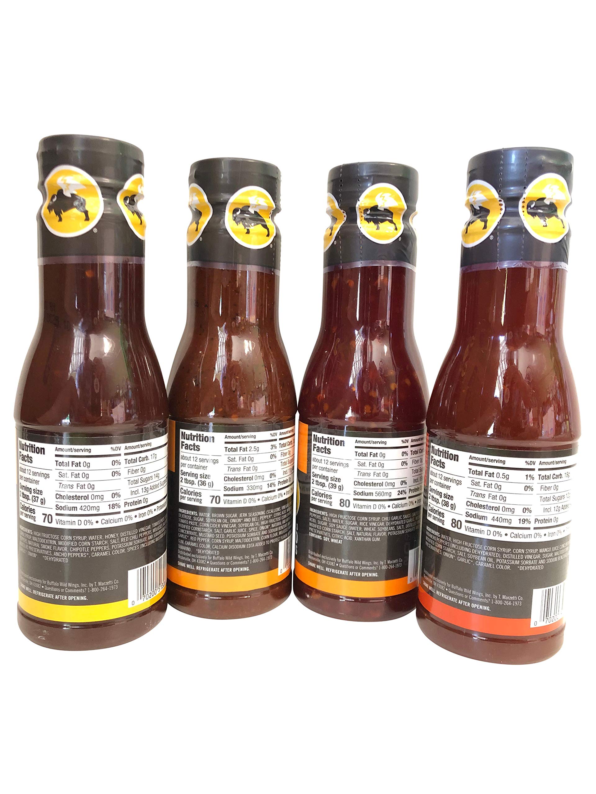 Buffalo Wild Wings Sauce Ultimate Sampler Bundle - Honey BBQ, Caribbean Jerk, Asian Zing, Mango Habanero (12 ounces each)