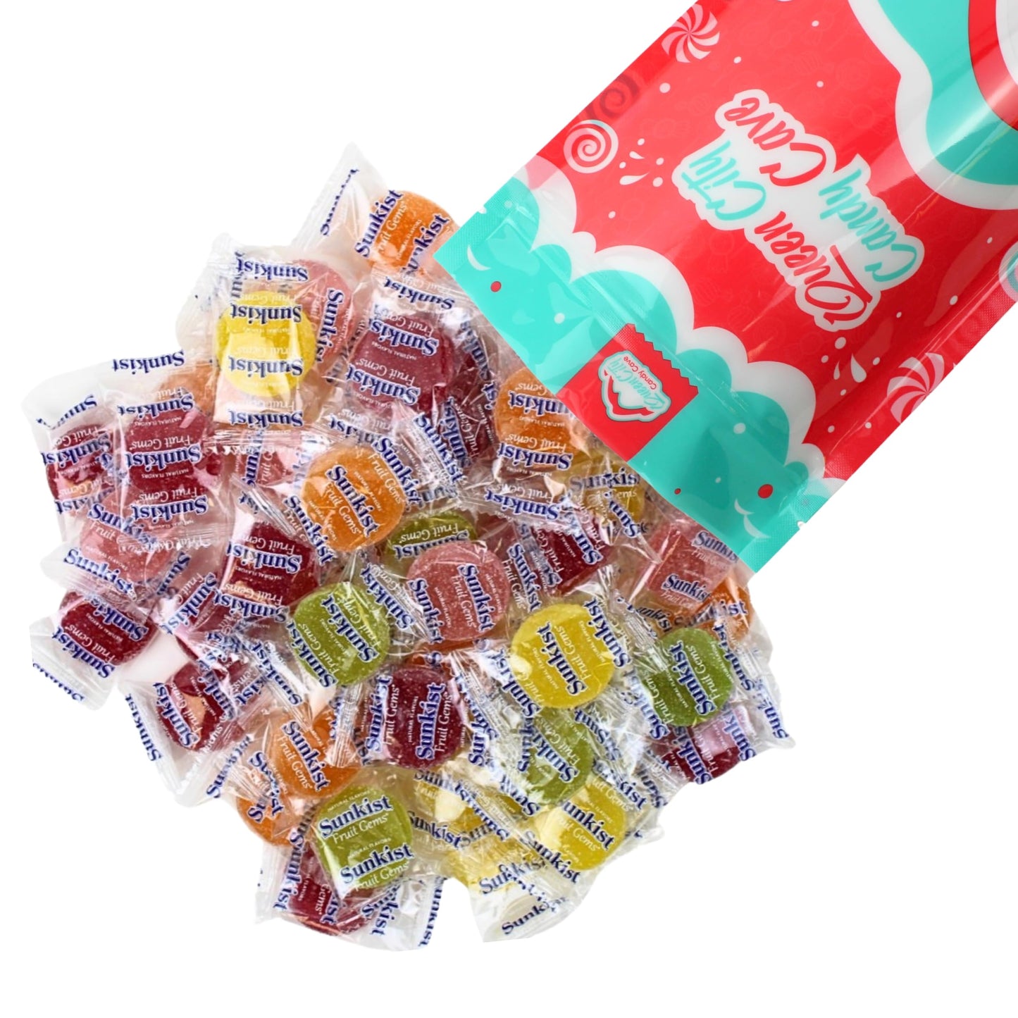 Queen City Candy Cave Bright Sunkiss Fruit Gems, Individually Wrapped Sugar Dusted Soft Gel Candy, Fruit Slice Flavored Jelly Gummies, 1 Pound