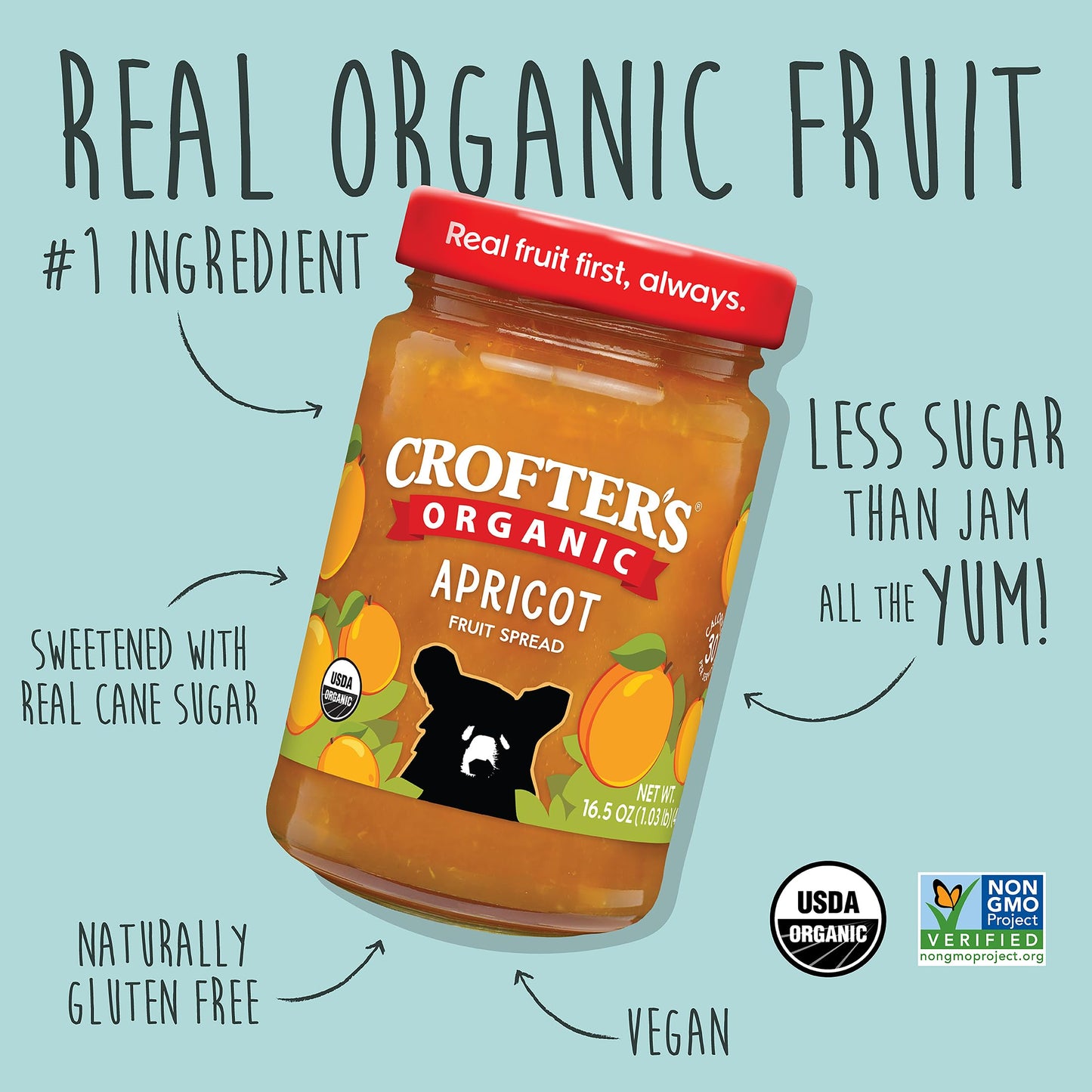 Crofters Fruit Spread Organic Premium Apricot, 16.5 oz