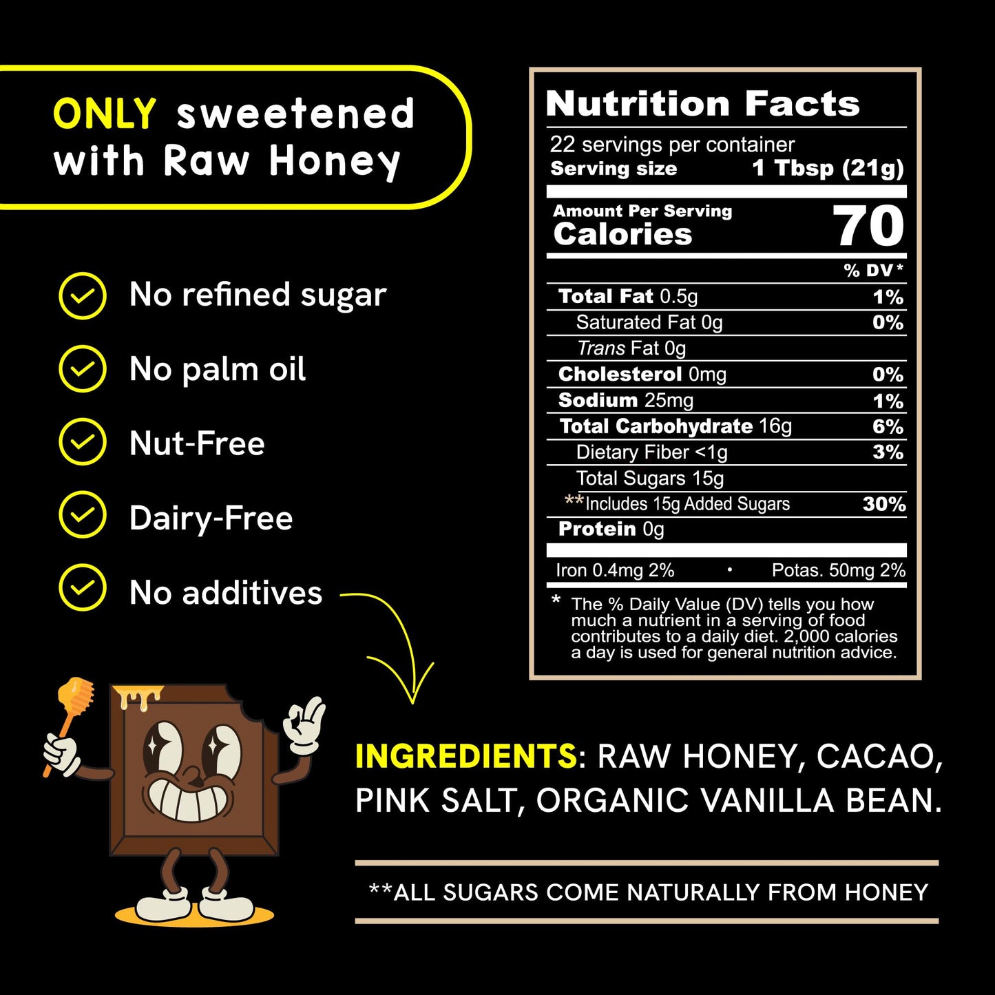RAW HONEY PROJECT - Cacao Honey with Organic Vanilla Bean - Natural, Unpasteurized, Unfiltered, Superfood, Chocolate Spread - 1 lb