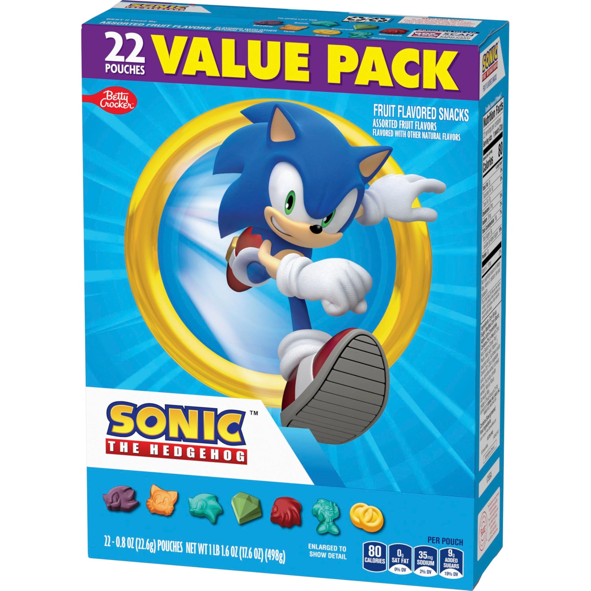 Sonic The Hedgehog Fruit Flavored Snacks, Treat Pouches, Gluten Free Snack, Value Pack, 22 Ct, 17.6 oz