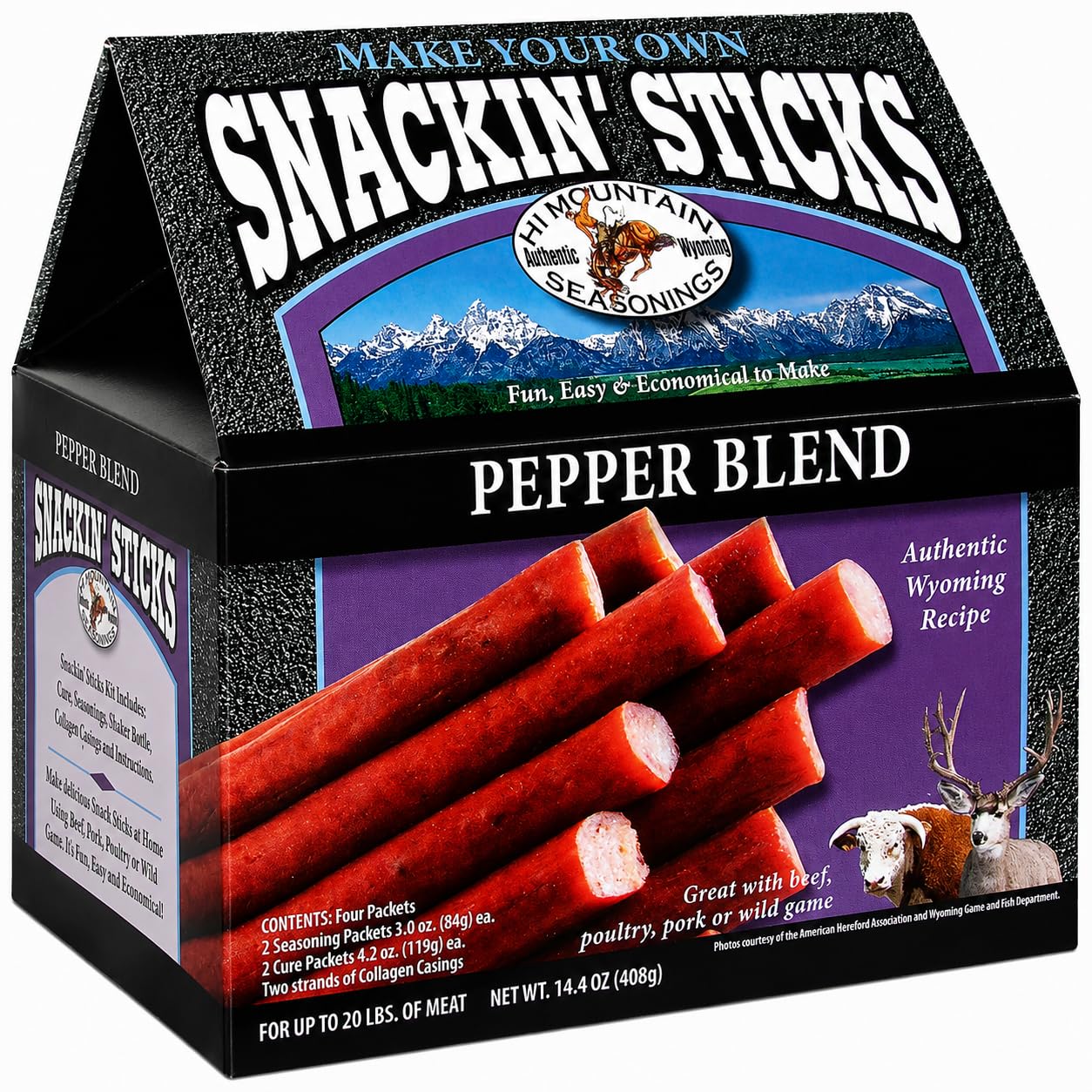 Hi Mountain Seasonings ? Snack Stick Seasoning Kit ? PEPPER BLEND ? Includes Seasoning, Cure, Casings, & Directions ? Seasons up to 20 lbs of Meat ?