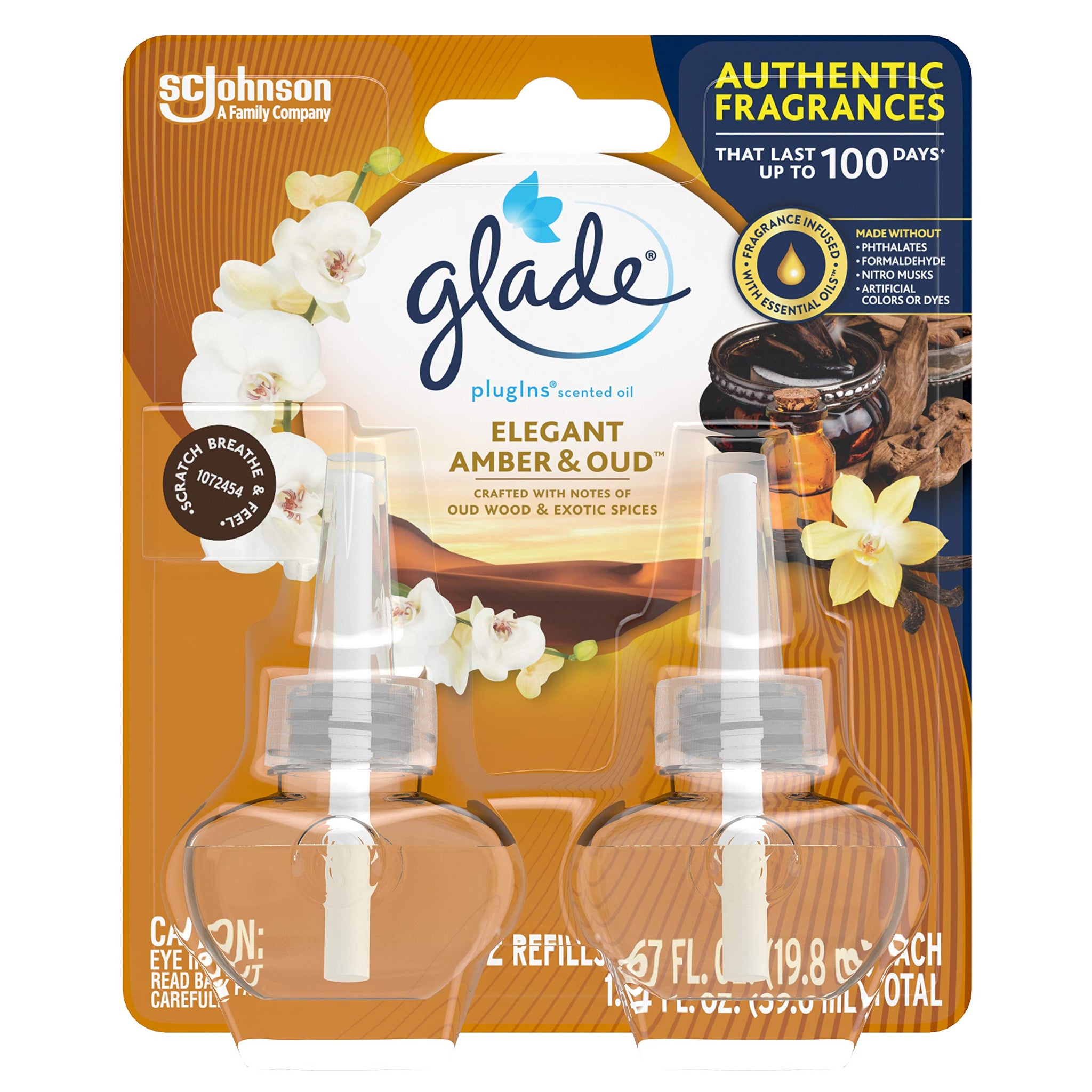 Glade Elegant Amber & Oud PlugIns Scented Oil Air Freshener Refills - 2ct/1.34 fl oz
