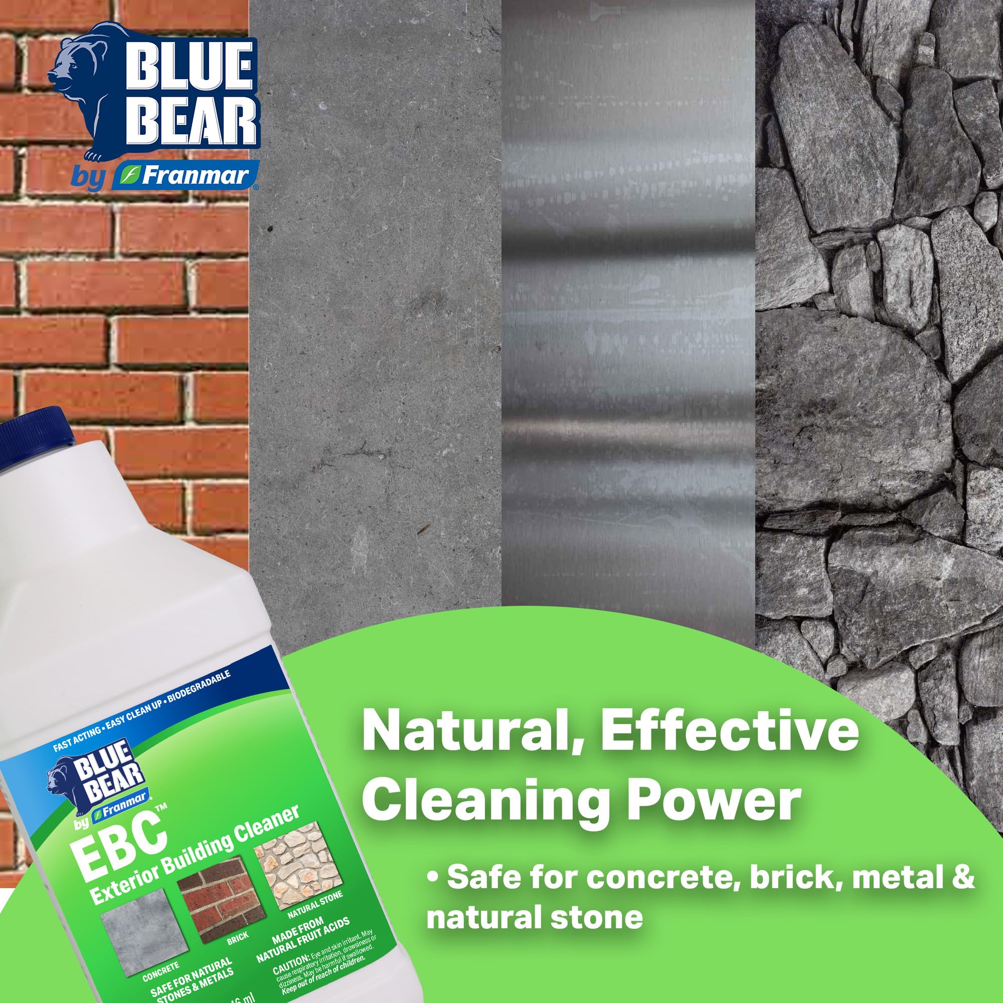 Blue Bear EBC Exterior Building Cleaner - Natural Fruit Acid Concentrate for Brick, Stone, Concrete & Metal-Removes Efflorescence, Lime Residue, Moss
