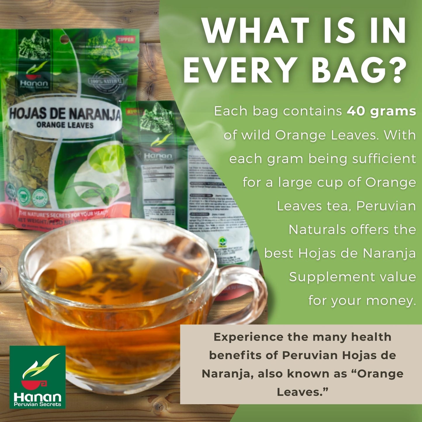 Hanan Te de Naranja 40g - Orange Loose Leaf Tea for Relaxation & Digestive Support, Natural Herbal Tea from Peru (1.4oz)