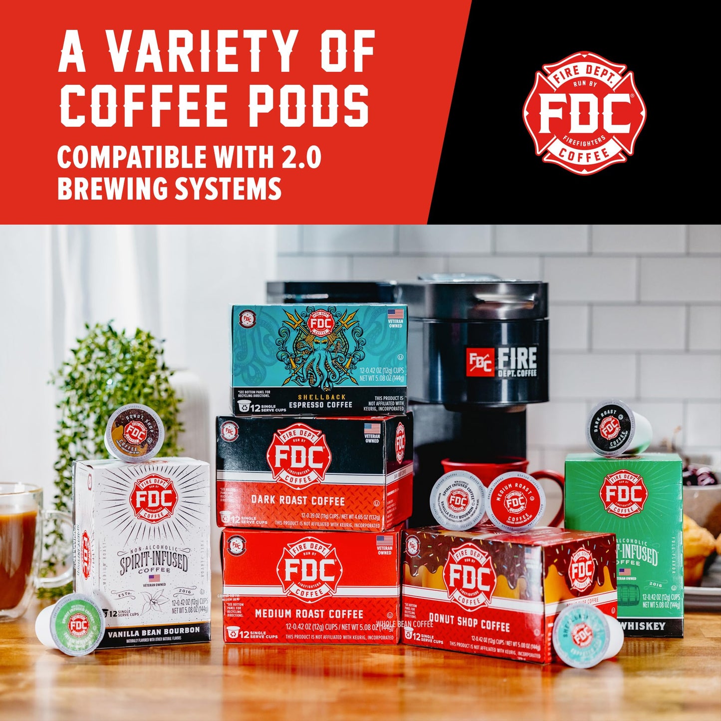 Fire Department Coffee - Vanilla Bourbon Coffee K Cups - Gives Back to Firefighters - Premium Vanilla Bean Bourbon Infused Pods - Non-Alcoholic