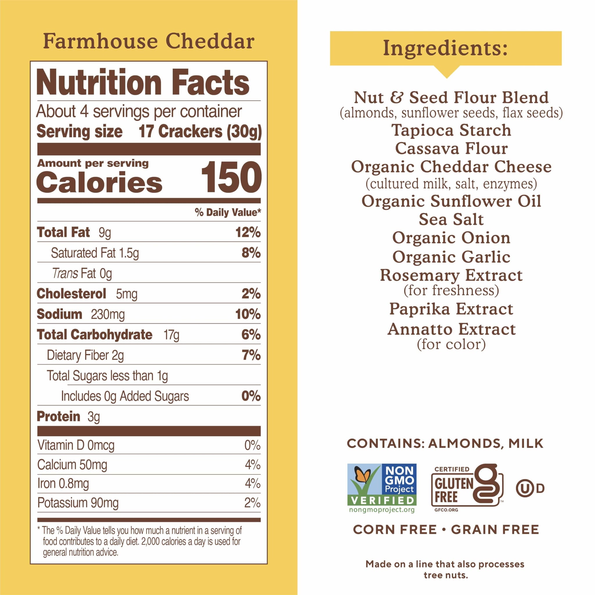 Simple Mills Almond Flour Crackers, Farmhouse Cheddar, 4.25 oz, 3 count