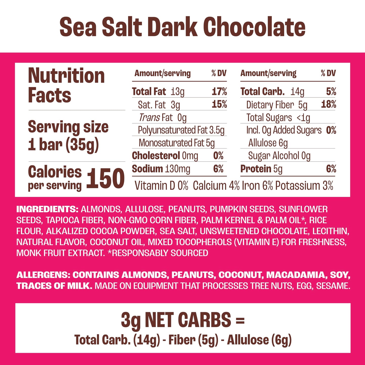 Munk Pack Fiber Nut Bars, Sea Salt Dark Chocolate, Prebiotic Probiotic GLP-1 Snack, 5g Fiber, Gut Friendly Allulose, Plant Protein, Gluten Free, Keto