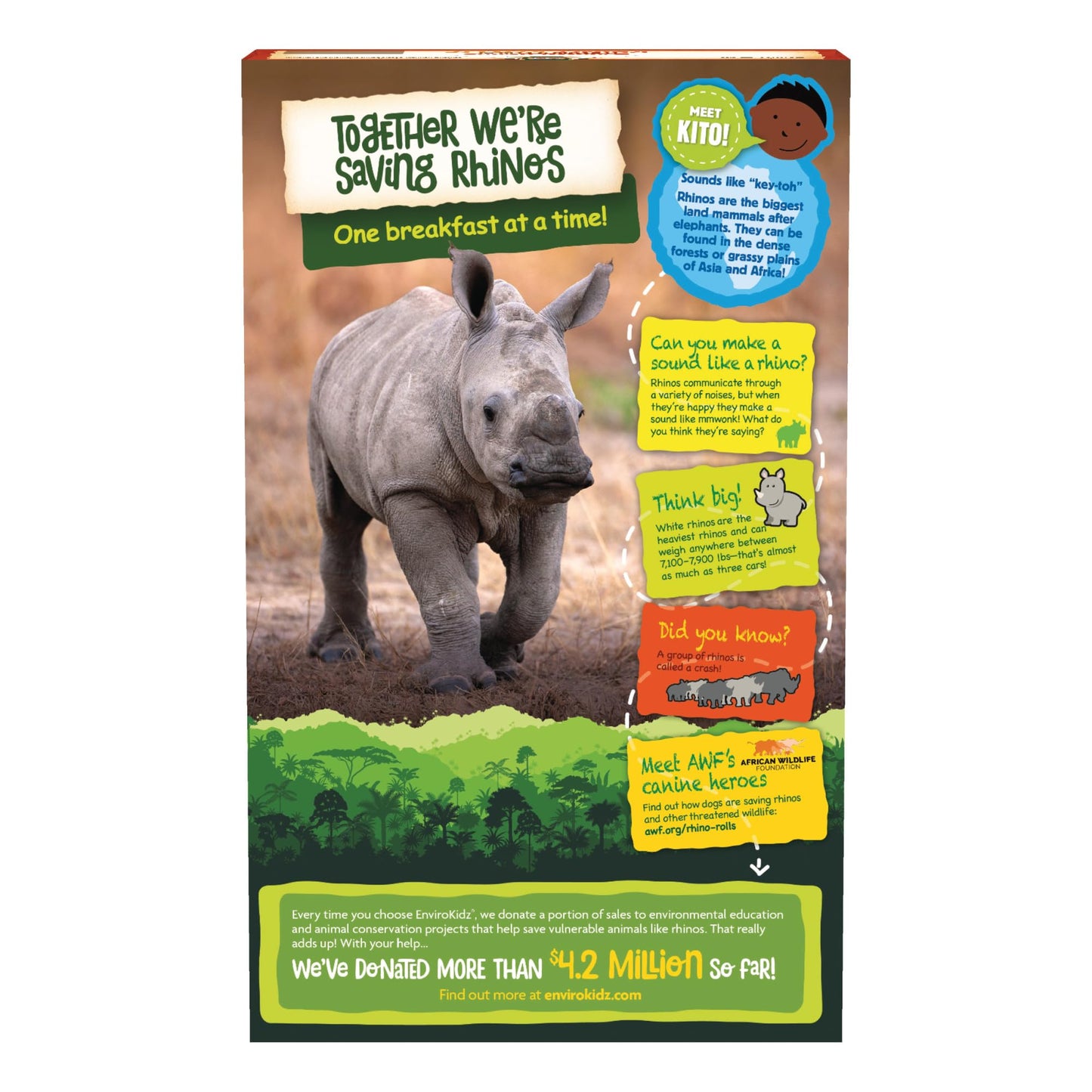 EnviroKidz Organic Rhino Rolls Cereal, 9.5 oz (Pack of 1), Cinnamon Bun, Whole Grain, Gluten Free, Non-GMO, by Nature's Path