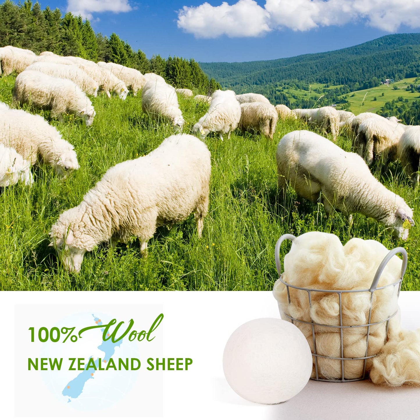 Wool Dryer Balls Organic 4 Pack XL,Laundry Dryer Balls,100% New Zealand Wool Natural Fabric Softener,Reusable 1000 Loads,Shorten Drying Time & Reduces