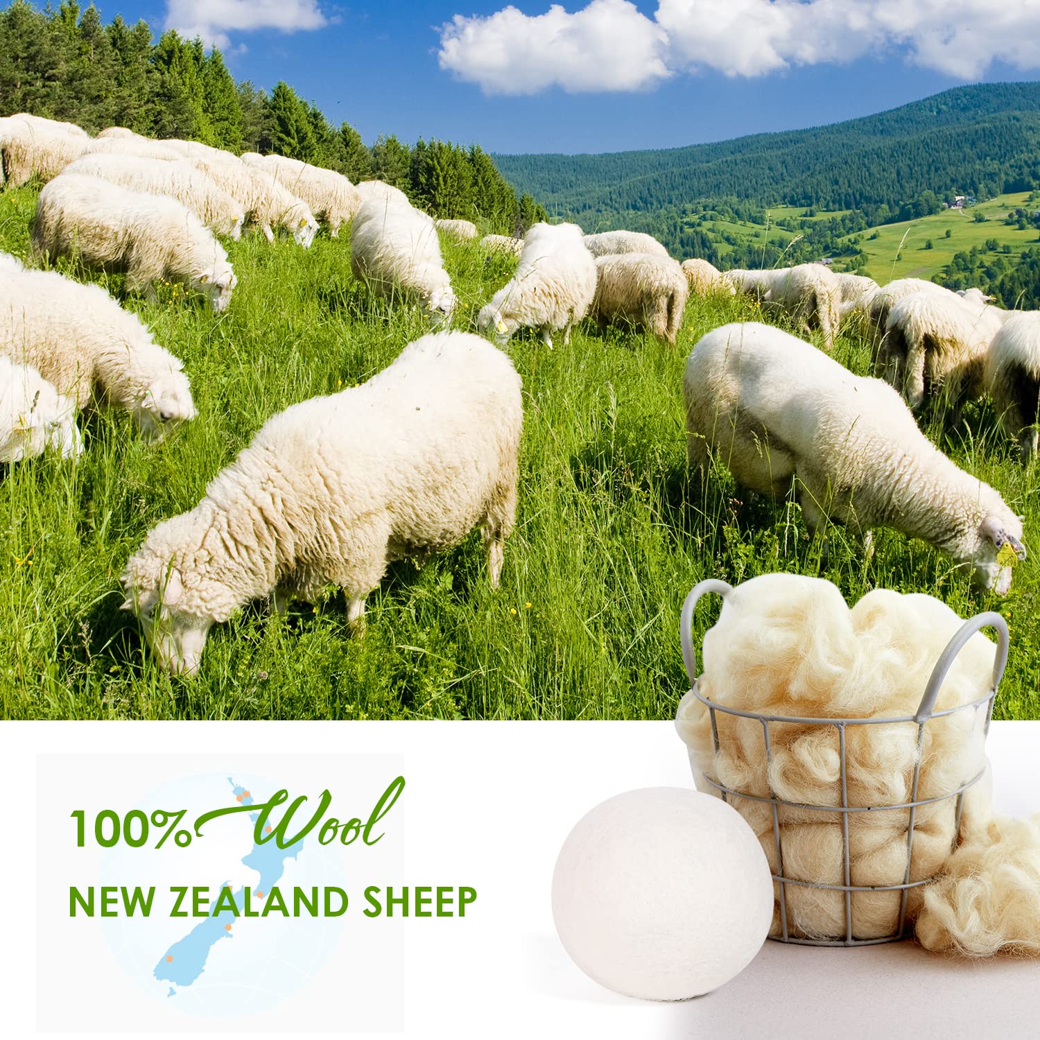 Wool Dryer Balls Organic 4 Pack XL,Laundry Dryer Balls,100% New Zealand Wool Natural Fabric Softener,Reusable 1000 Loads,Shorten Drying Time & Reduces