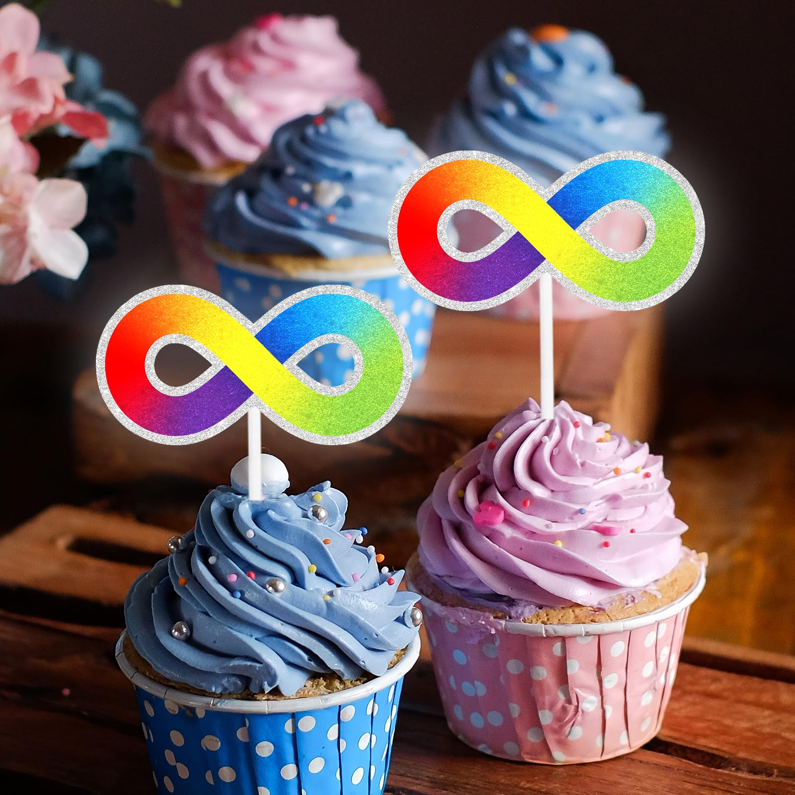 Autism Cupcake Toppers Happy Birthday Neurodiversity 18 Piece Birthday Party Autism Spectrum Awareness Decorations, Colorful Asperger's Themed Party