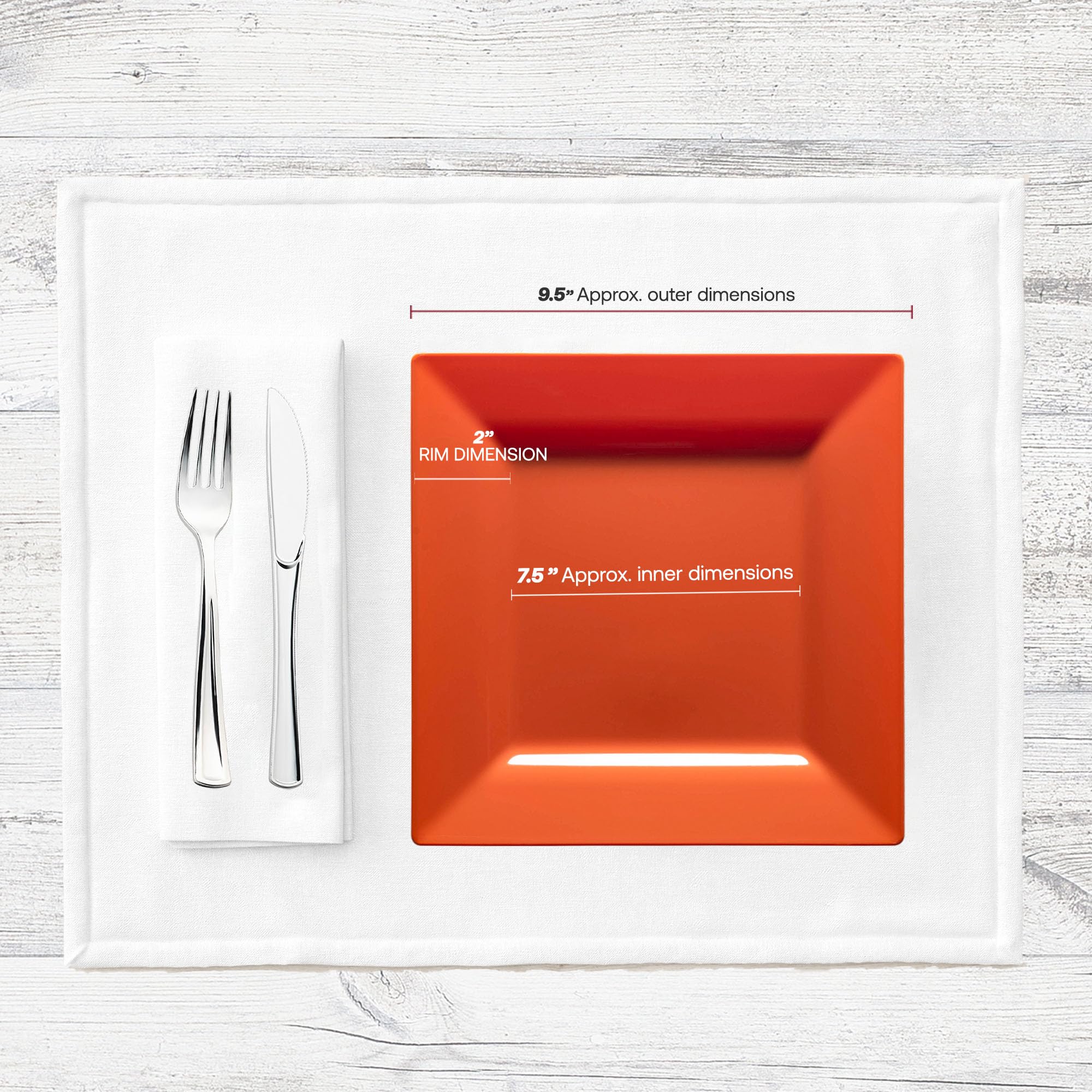 Smarty Had A Party Disposable Plastic Dinnerware, 9.5" Heavy Duty Square Orange Plates for Parties and Events, Bulk Supplies for All Occasions (120