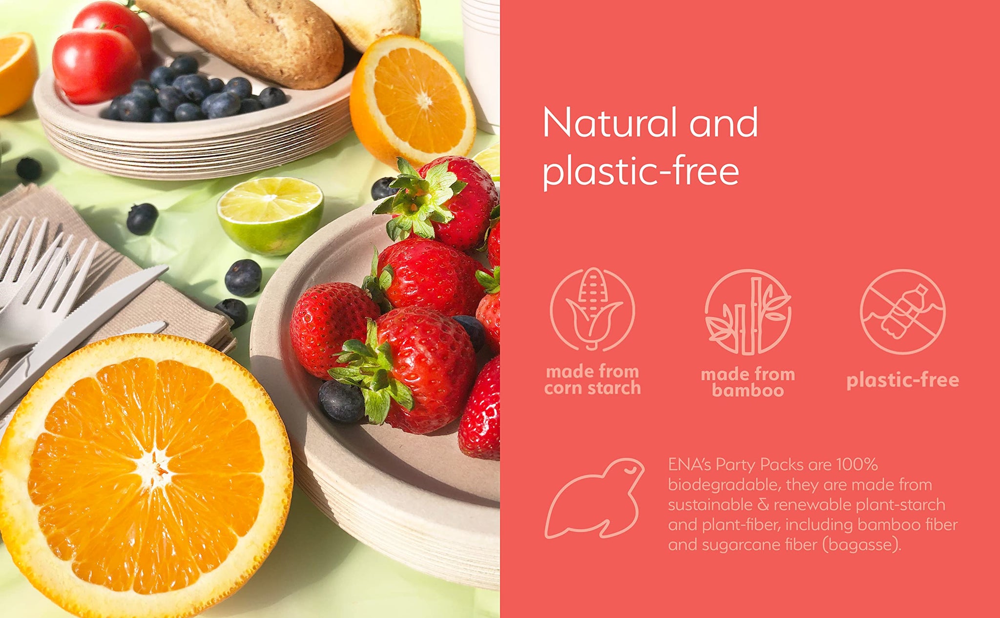 Eco-friendly Camping Supplies [16 Dinnerware Set] for Picnic Basket & Party Supplies. Compostable Paper Plates, Napkins, Biodegradable Utensils, Cups