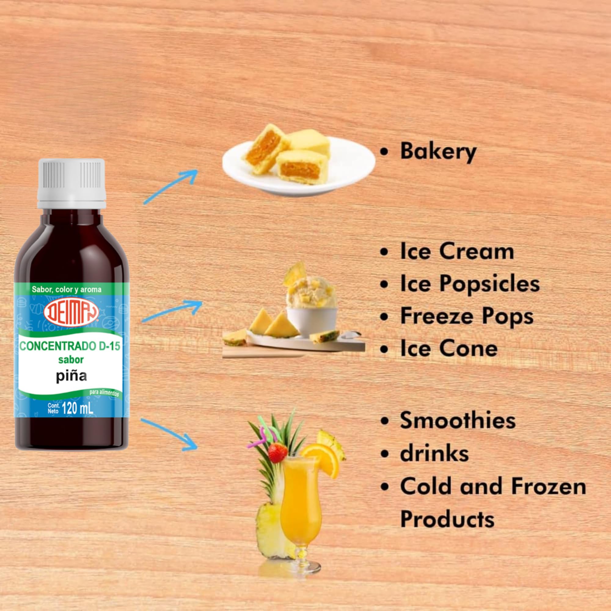 Deeiman Pineapple Concentrate D-15, 4 fl. oz, Artificial Food Flavoring Extract for Baking,Extracto de Piña D-15 Flavor Extracts, Flavoring Extracts