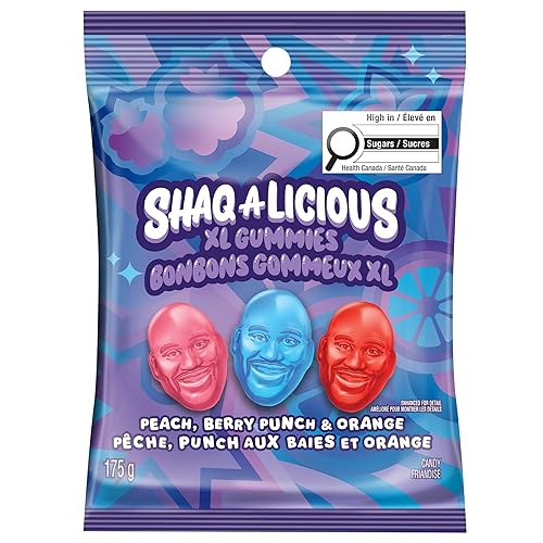 Shaq A Licious XL Gummies Candy, Peach, Berry Punch & Orange Flavors, 175g/6.2 oz
