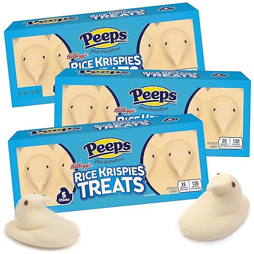 Peeps Rice Krispies Treats Marshmallow Chicks, Easter Candy Basket Stuffers, 5 Count Boxes, Pack of 3