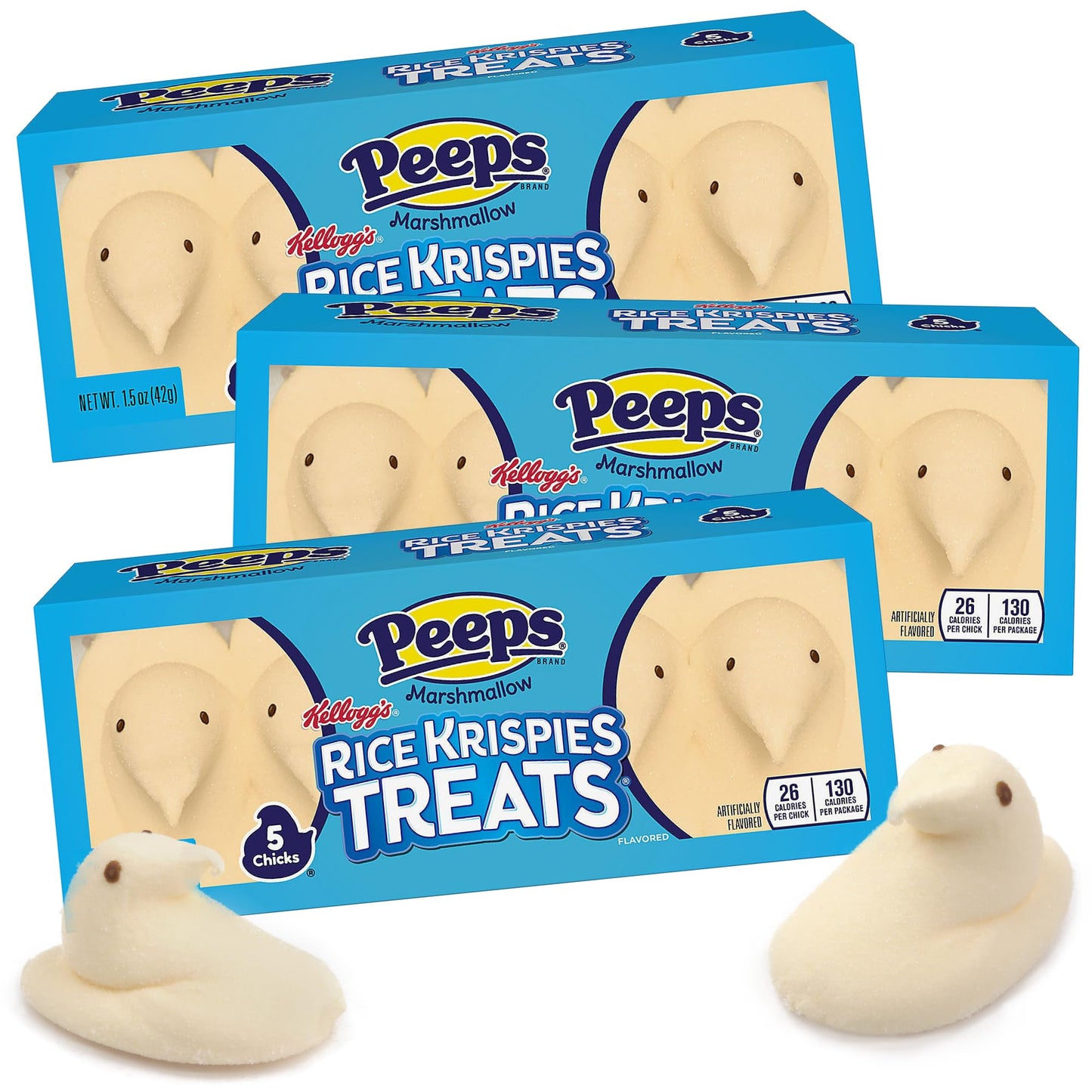 Peeps Rice Krispies Treats Marshmallow Chicks, Easter Candy Basket Stuffers, 5 Count Boxes, Pack of 3
