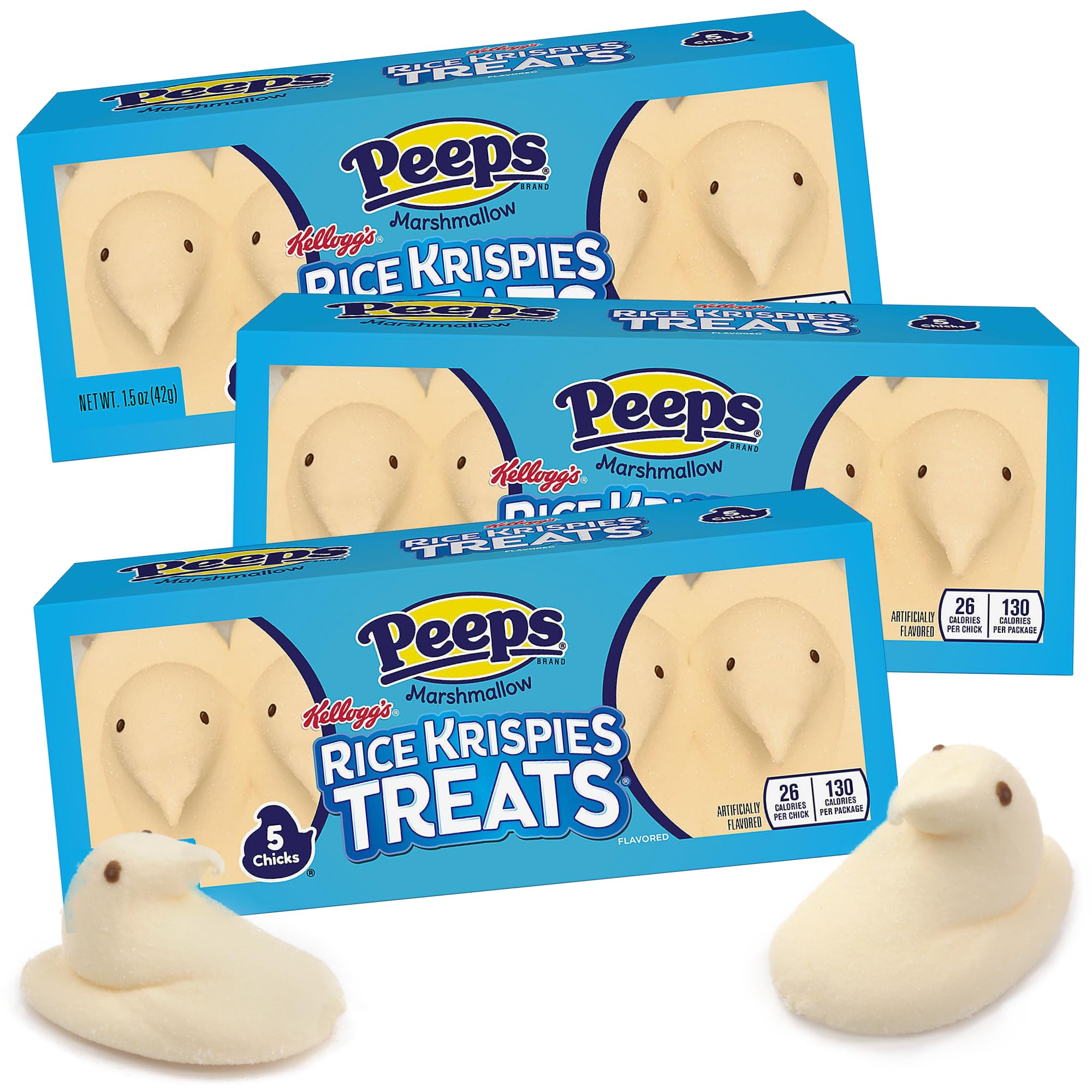 Peeps Rice Krispies Treats Marshmallow Chicks, Easter Candy Basket Stuffers, 5 Count Boxes, Pack of 3