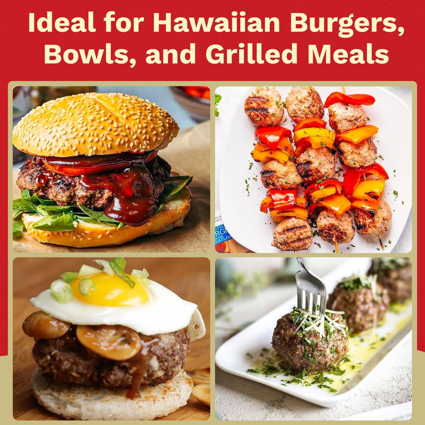 NOH Hawaiian Style Teri-Burger Seasoning Mix, 1.5 oz Packet (Pack of 3) - Easy-to-Use Hawaiian Teriyaki Burger & Meatloaf Seasoning Mix, Ideal