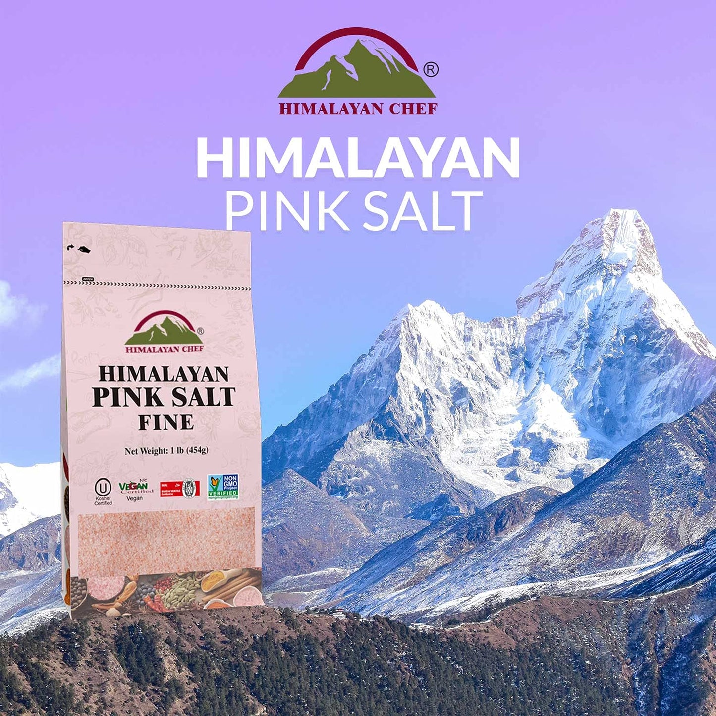 Himalayan Chef 100% Natural Himalayan Pink salt, Fine Grains Bag, Incredible Taste - 1 LBS Each | Pack of 6