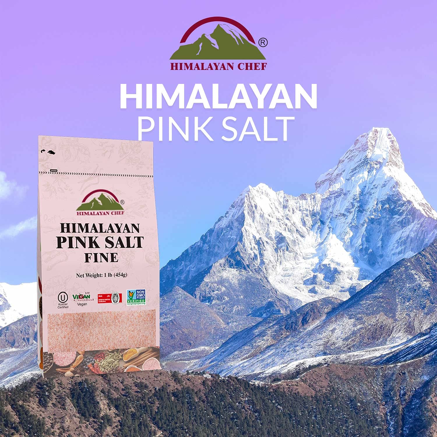 Himalayan Chef 100% Natural Himalayan Pink salt, Fine Grains Bag, Incredible Taste - 1 LBS Each | Pack of 6