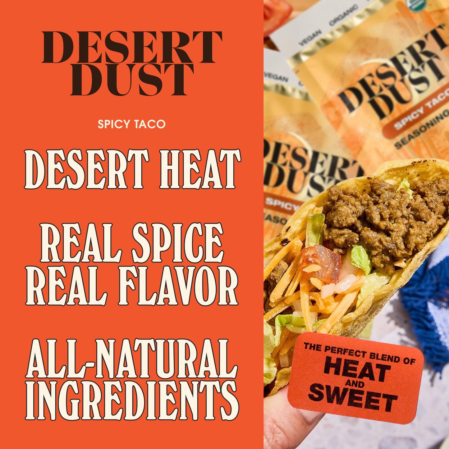 Desert Dust Spicy Taco Seasoning | Bold & Smoky Organic Southwest Spice Blend for Tacos, Fajitas, Grilled Meats & Vegetables | Gluten-Free, Vegan