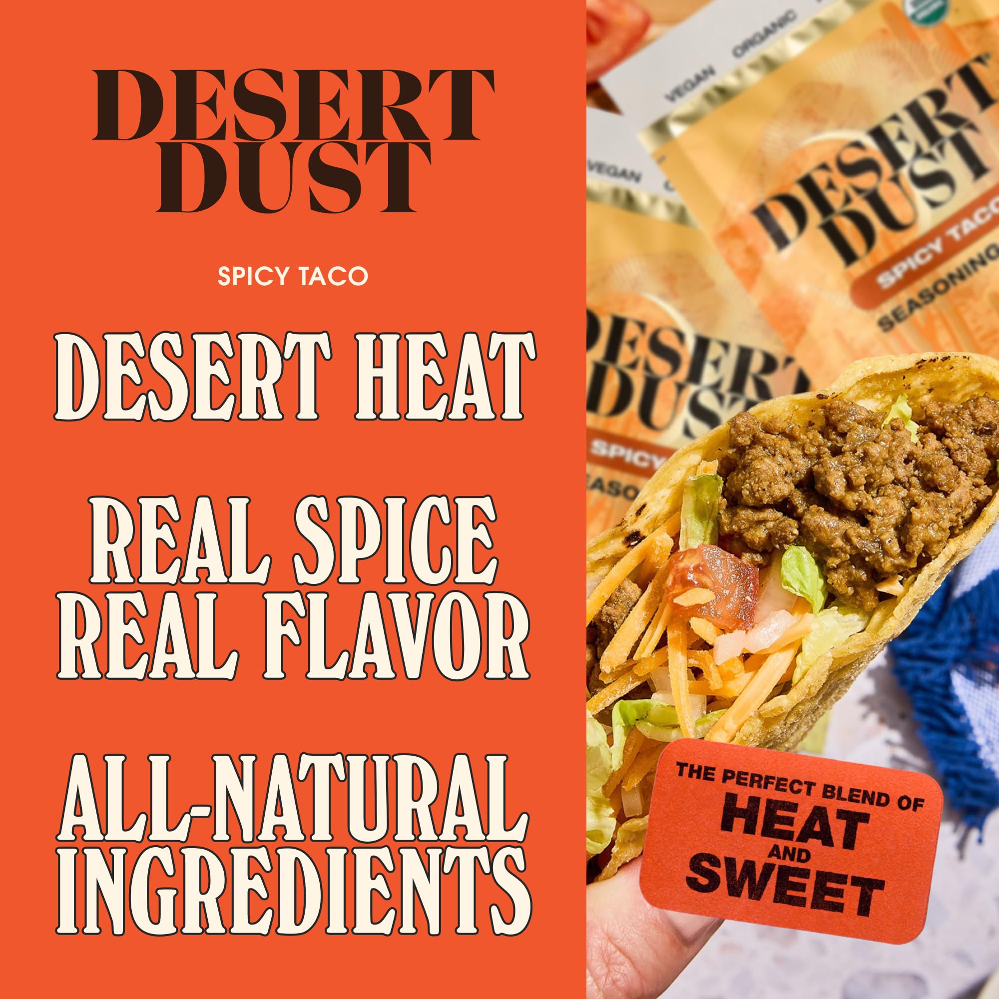 Desert Dust Spicy Taco Seasoning | Bold & Smoky Organic Southwest Spice Blend for Tacos, Fajitas, Grilled Meats & Vegetables | Gluten-Free, Vegan