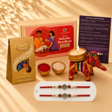 LOVENSPIRE Designer Ganesha Rakhi Gift Hamper for Brother & Bhabhi - Includes 2 Adjustable Rakhi Bracelets, Decorative Haldi Kumkum Holder