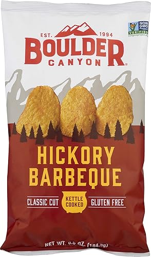 Boulder Canyon Kettle Cooked Potato Chips, NON-GMO Verified, Gluten Free, Hickory Barbeque, 6.5 Ounce