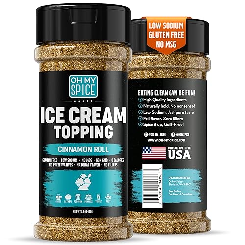 Ice Cream Topping Cinnamon Roll Mix - Gluten Free & Low Sodium Cinnamon and Sugar Flavor for Coffee Toppings. Cinammon Sugar Powder Seasoning