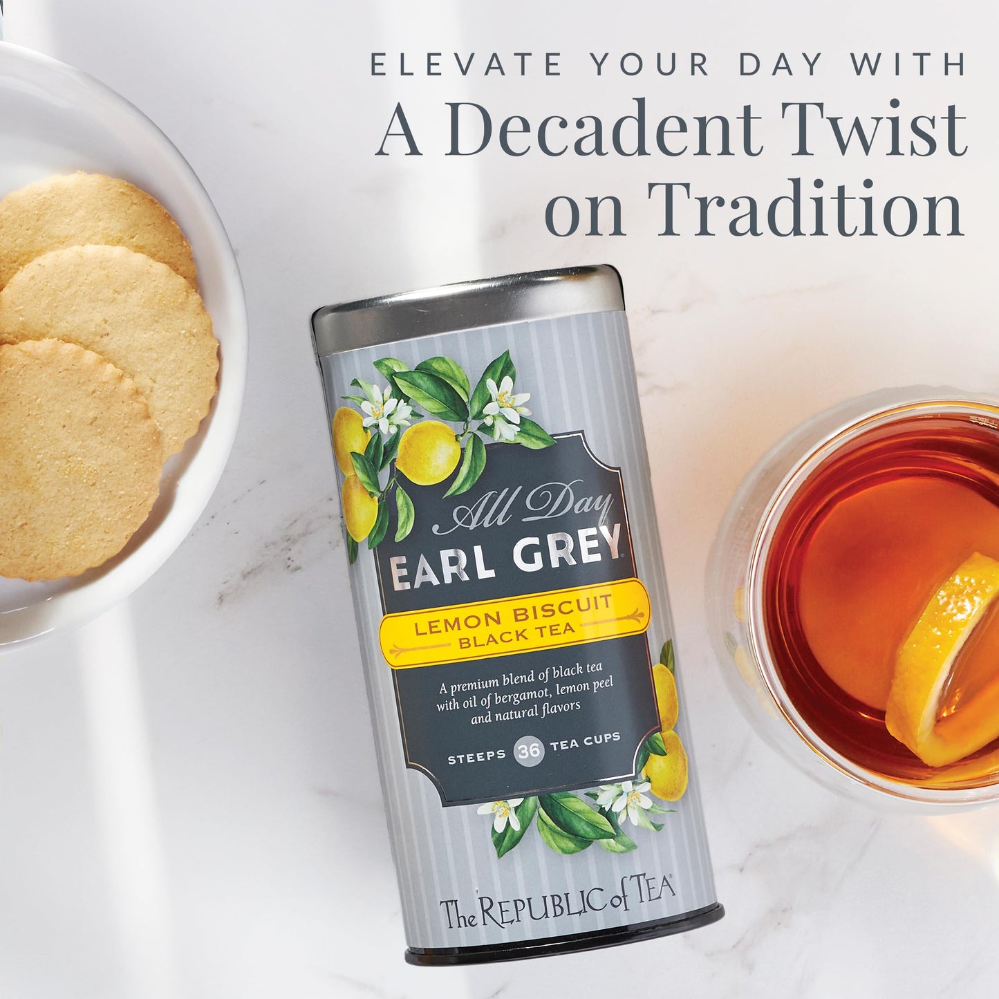 The Republic of Tea - All Day Earl Grey Lemon Biscuit Black Tea, Naturally Caffeinated, 36 Tea Bags