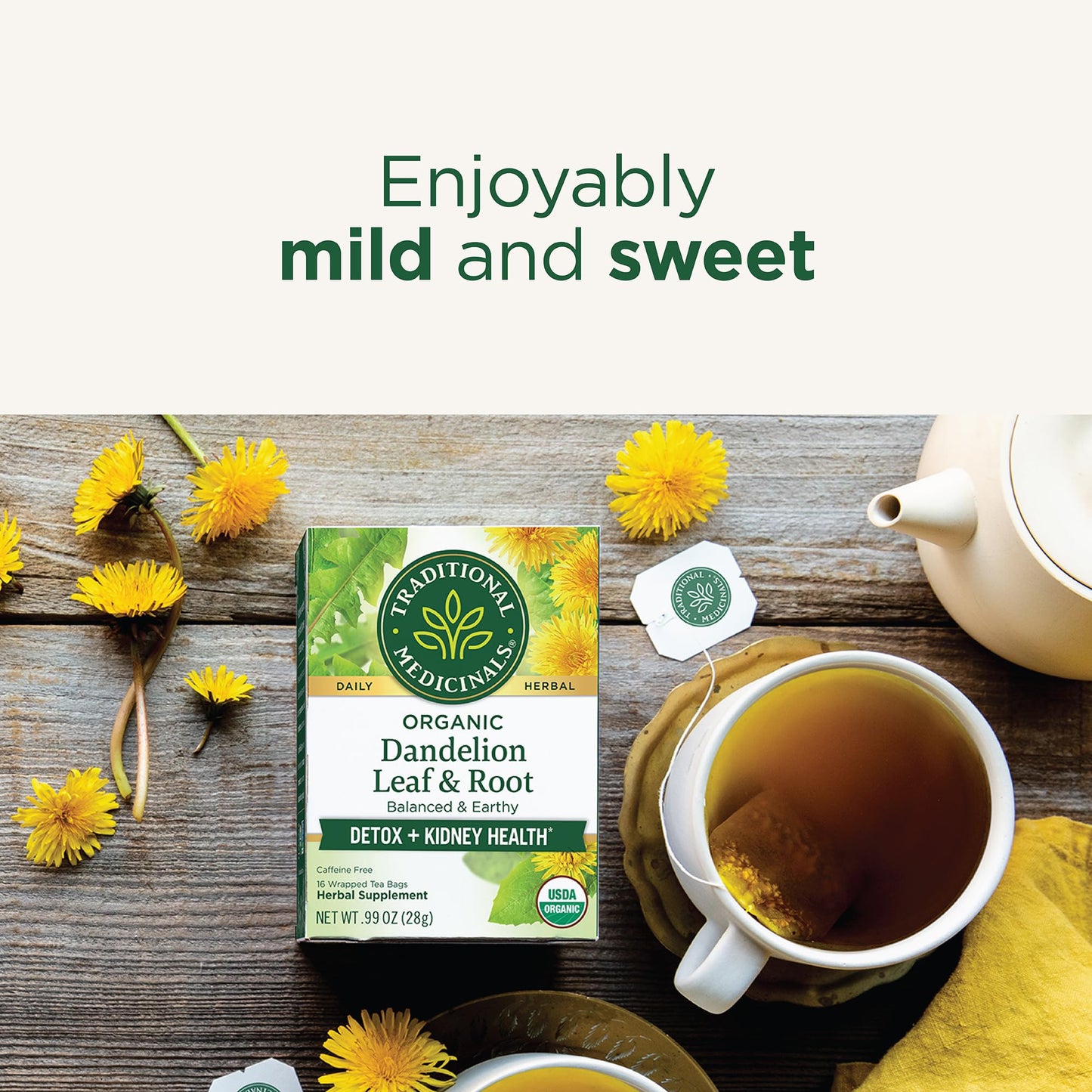 Traditional Medicinals Organic, Dandelion Leaf & Root - Dandelion Root Tea, Supports Normal Detox + Digestion - Kosher, Non-GMO, Caffeine-Free