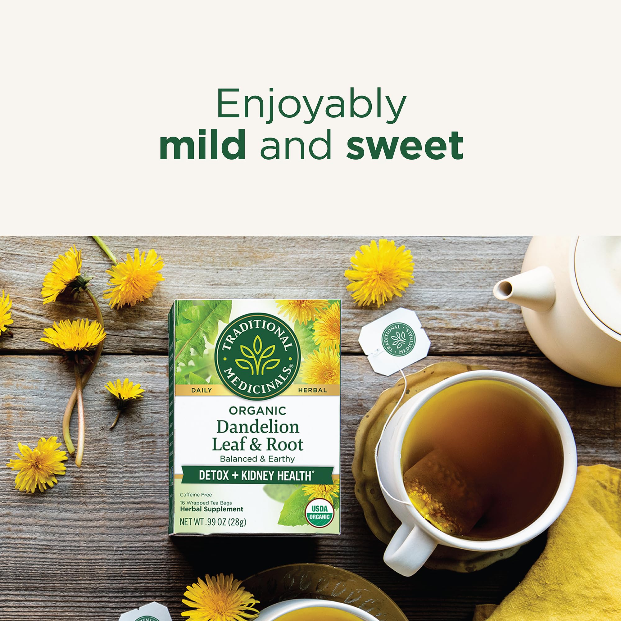Traditional Medicinals Organic, Dandelion Leaf & Root - Dandelion Root Tea, Supports Normal Detox + Digestion - Kosher, Non-GMO, Caffeine-Free