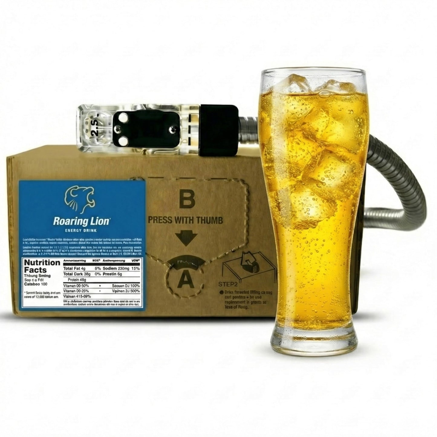 Roaring Lion energy drink (1 Gallon Bag-in-Box Syrup Concentrate) - Box Pours 6 Gallons of Energy Drink - Use with Bar Gun, Soda Fountain or Home