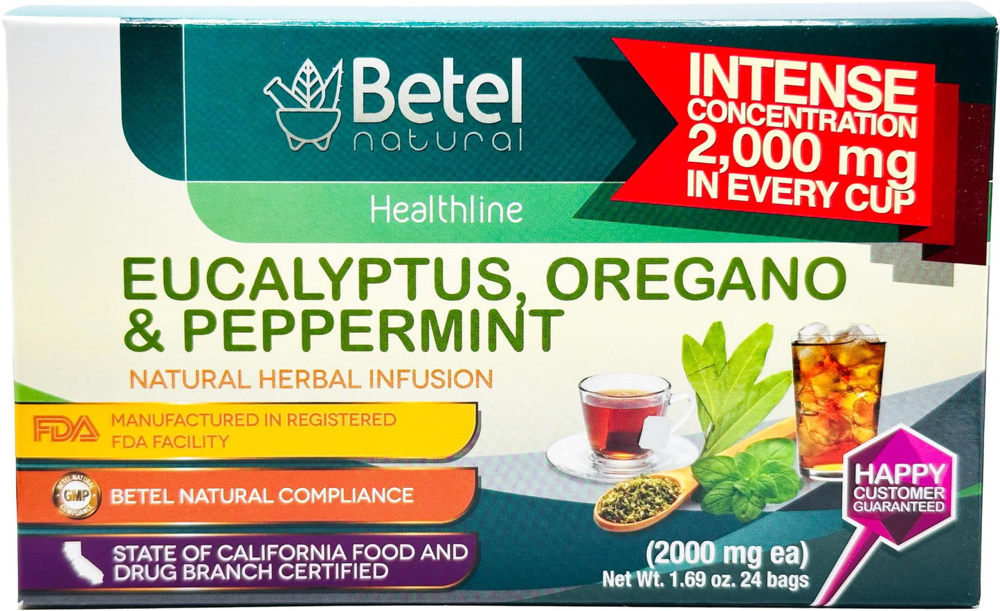 Eucalipto, Oregano, & Hierbabuena Tea by Betel Natural - Healthier Defenses Made Easy - 24 Tea Bags