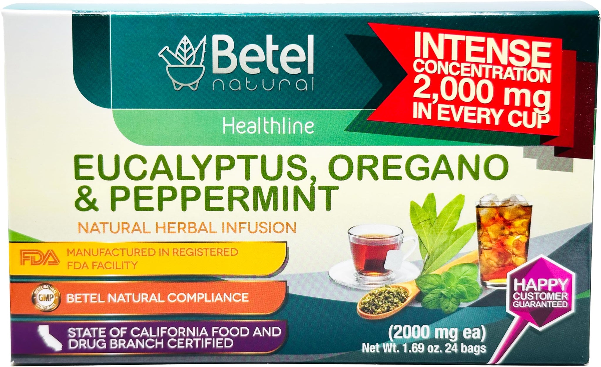 Eucalipto, Oregano, & Hierbabuena Tea by Betel Natural - Healthier Defenses Made Easy - 24 Tea Bags