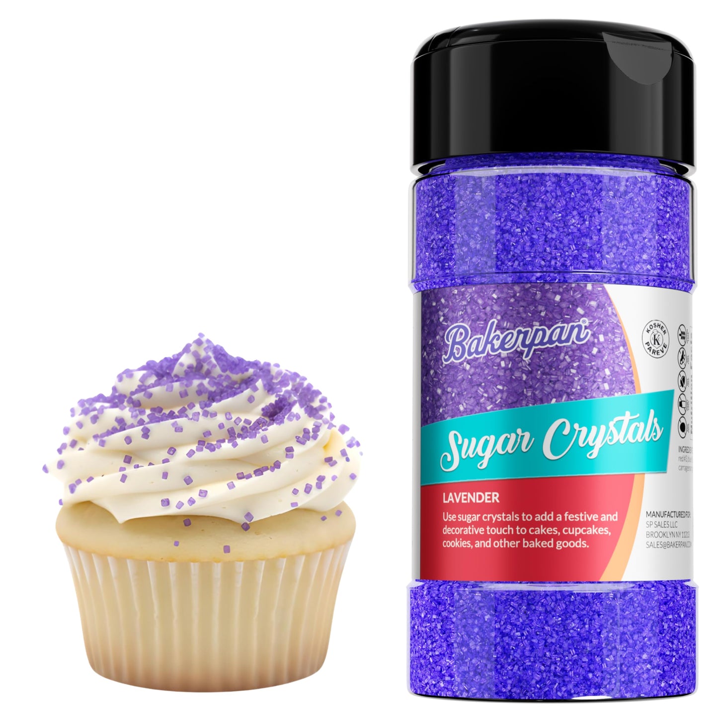 Bakerpan Sugar Sprinkles for Baking - 7 Ounce Lavender Decorating Sugar Crystals for Cookies, Cake Pops, Ice Cream (Made in USA)