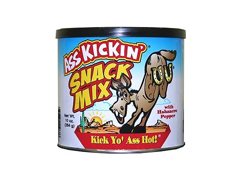 ASS KICKIN’ Habanero Pepper Spicy Hot Peanut Snack Mix - 10 oz - 12 Pack - Hot Peanuts, Cashews, Rice Crackers, Sesame Sticks and Pretzels - Ultimate