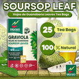 Hanan Soursop Leaf Tea Bags - 100% Natural Hojas de Guanabana Leaves - Graviola Tea, Hand-Selected Soursop Leaves for Digestive Support & Calming