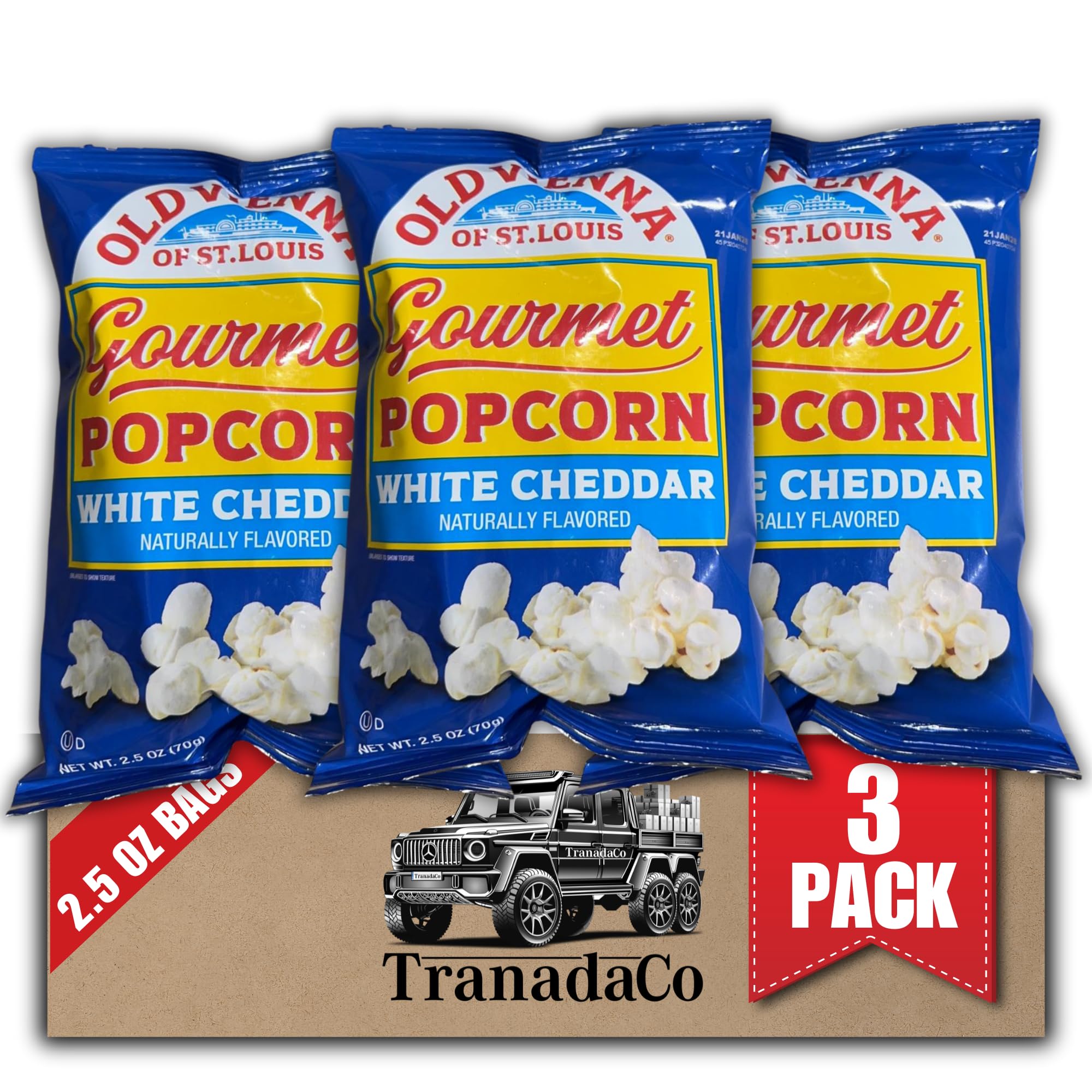 Old Vienna of St. Louis White Cheddar Popcorn 2.5oz Bag, 3-Pack Creamy Cheese Flavor Snack (by TranadaCo)