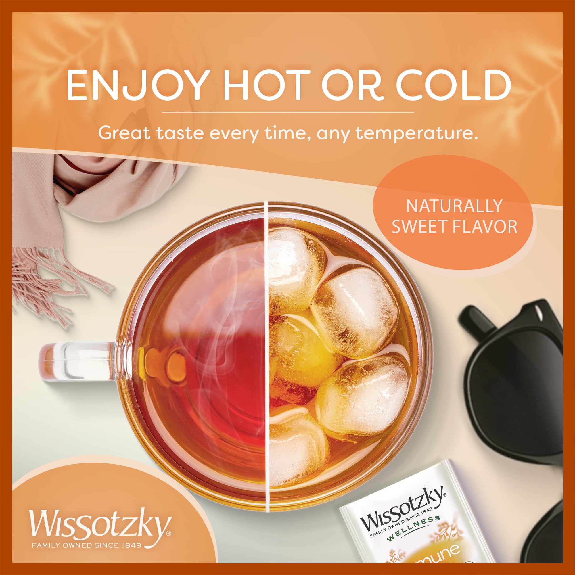 Wissotzky Wellness Immune Herbal Tea, 20 Tea Bags | Caffeine Free | With Ginger, Turmeric, Echinacea & Lemon | Herbal Tea for Immune Support & Daily