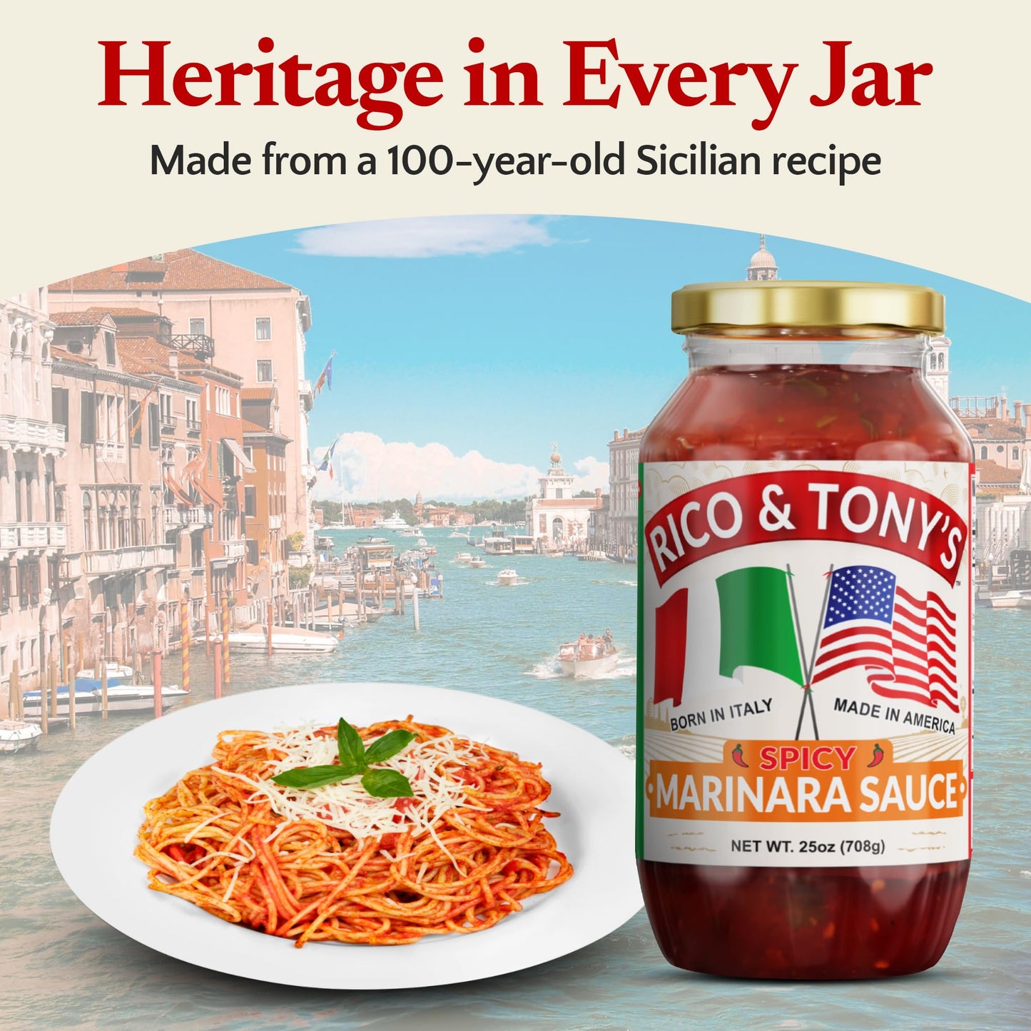 RICO & TONY's Spicy Marinara Sauce - Authentic Italian Tomato Pasta Sauce, All Natural, No Added Sugar, Vegan, Low Carb, Keto Friendly, Bold Flavor