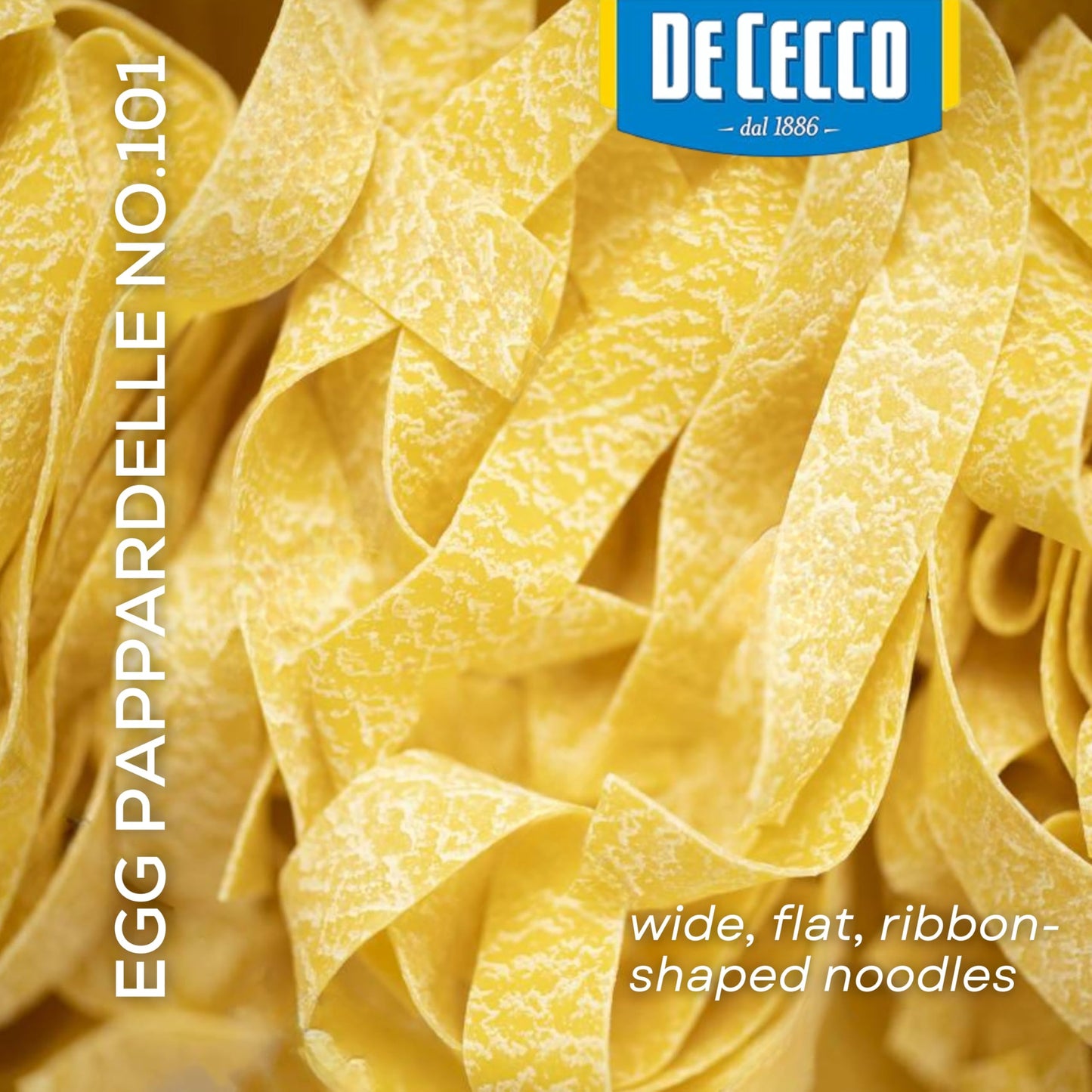 De Cecco Egg Pappardelle No. 101 Pasta, 8.8 Oz, Authentic, Slow Dried, Made with Cage Free Eggs & Durum Wheat, Versatile Pasta for Sauces & Recipes