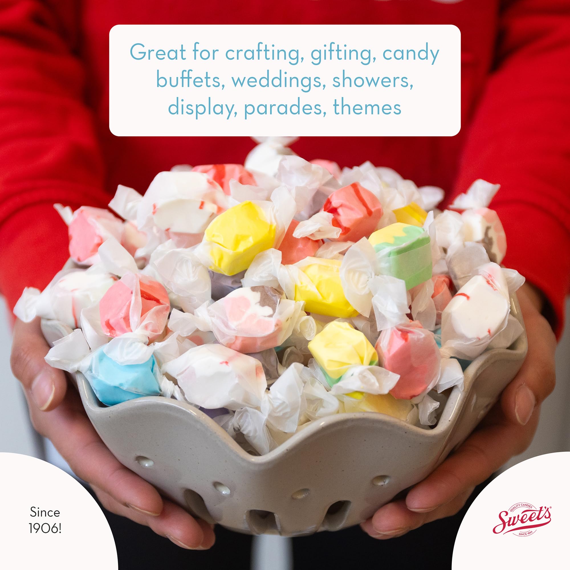 Sweet Candy Company Salt Water Taffy Individually Wrapped - Salt Water Taffy Candy Bulk, Old Fashioned Strawberry Flavor, Soft and Chewy, Single