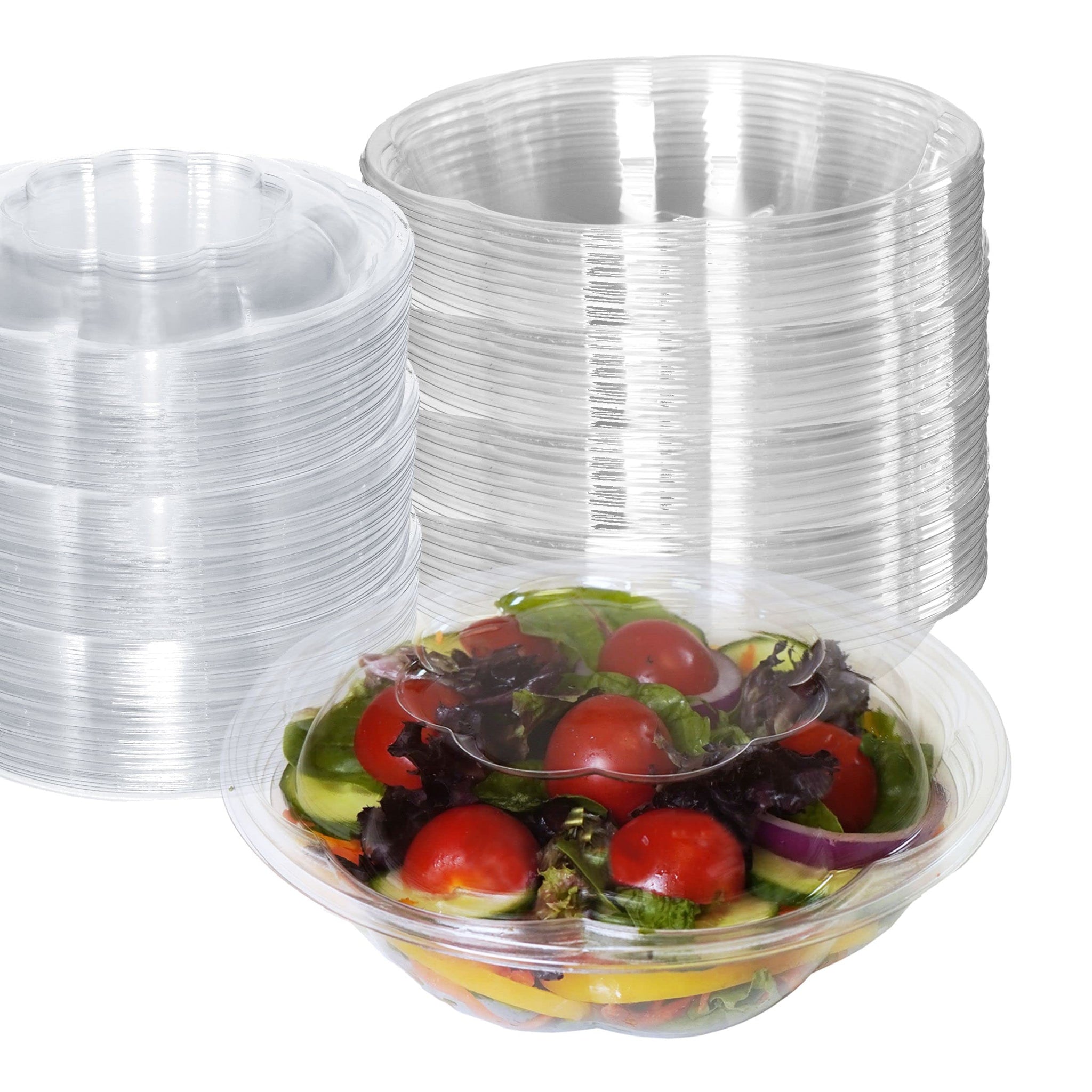 18oz Clear Disposable Salad Bowls with Lids (50 Pack) - Clear Plastic Disposable Salad Containers for Lunch To-Go, Salads, Fruits, Airtight, Leak