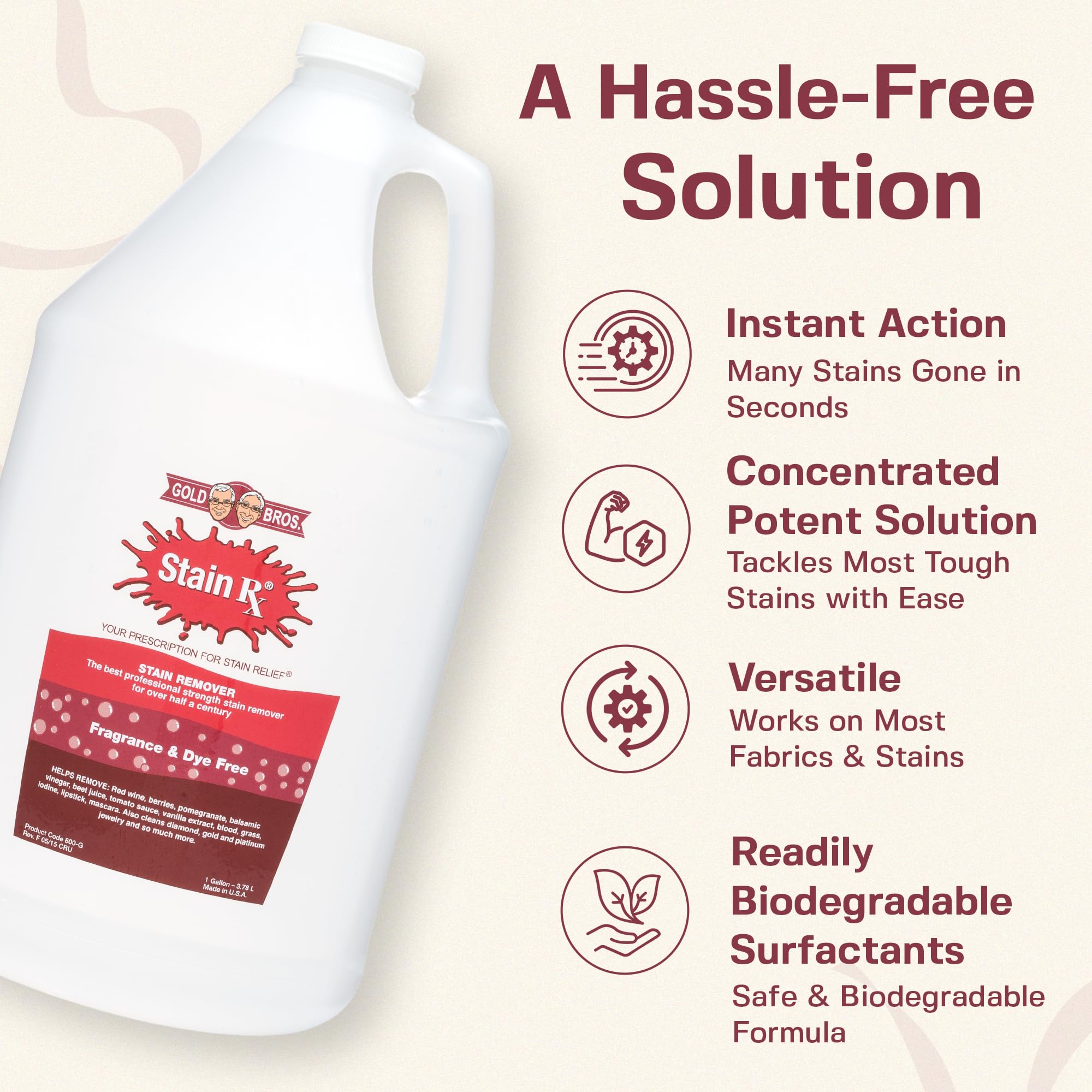 Stain Rx Stain Remover, Effectively Eliminates Stains from Wine, Berries & Blood on Colorfast Fabrics, Carpets, Upholstery & Jewelry, Fragrance Bleach